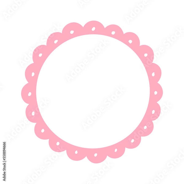 Fototapeta Scalloped Edge Circle Frame Badge Vector. Simple label sticker template. Cute vintage frill ornament. Vector illustration isolated on white background.