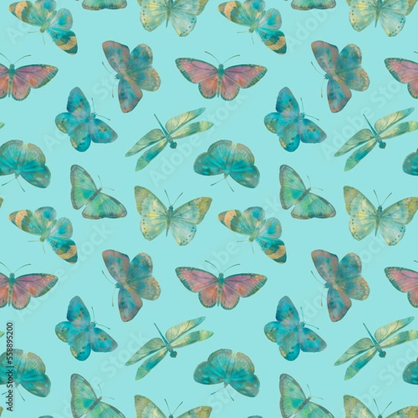 Fototapeta abstract watercolor background of butterflies, seamless pattern for design, print, wallpapers, invitations and wrapping paper. bright butterflies