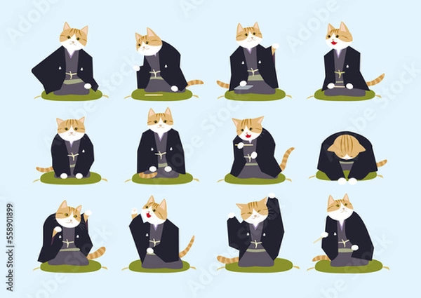 Obraz 落語ねこ　寄席で落語をするちゃしろねこ