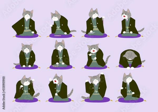 Obraz 落語ねこ　寄席で落語をする　落語家グレーネコ