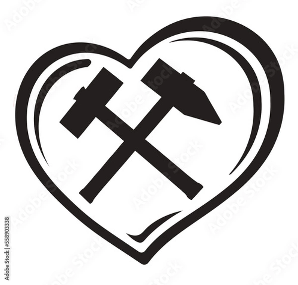 Obraz Herz Button Eisen und Schlägel Bergbau, einfarbig