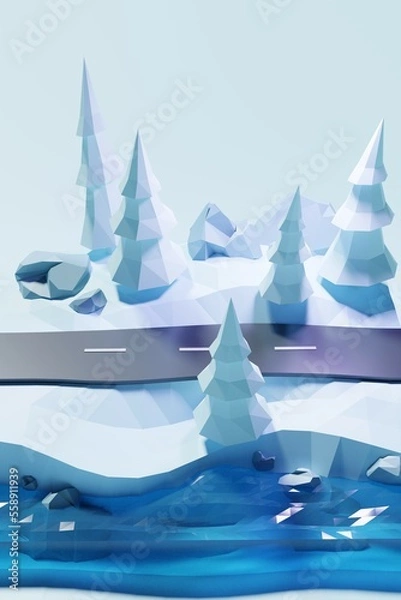 Obraz Forest winter landscape. 3d rendering