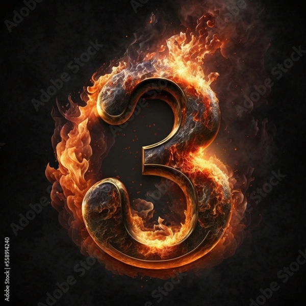 Obraz Flaming three: The number 3 on fire  (AI)