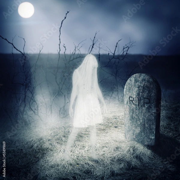 Obraz White woman ghost stay on her grave