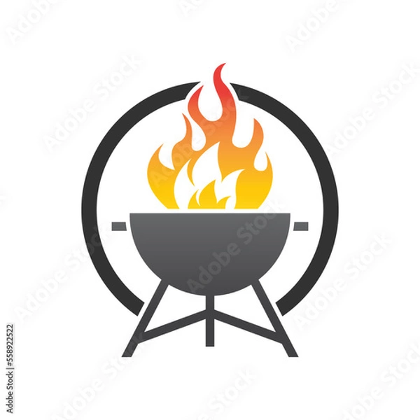 Obraz BBQ grill simple and symbol icon with smoke or steam logo