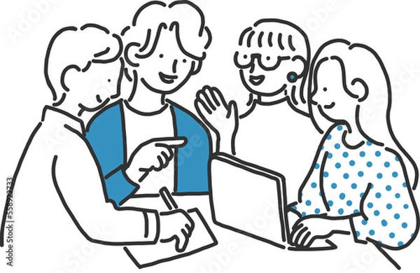 Obraz ミーティング中のスタッフたちのイラスト