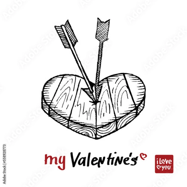 Fototapeta Wooden heart sketch