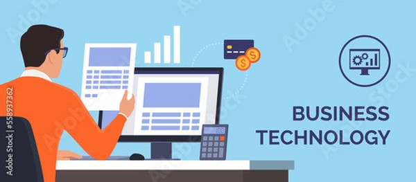 Fototapeta Business executive checking digital paperwork on his computer