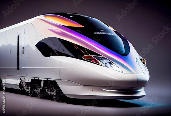Fototapeta A high speed  train with Hologram Lighting . (ai technology)