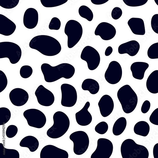 Fototapeta Set of animal pattern for textile design. Seamless pattern of dalmatian or cow spots. Natural textures. Random spots hand-drawn.