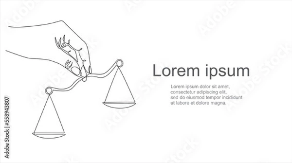 Fototapeta One single line drawing of hand holding weight scale symbol for world day of social justice in continuous line drawing