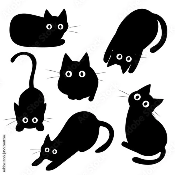 Obraz Cat silhouette collection - Playing cat set, black cat - vector