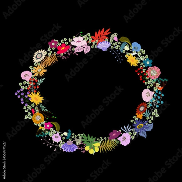 Obraz Flower wreath on black background