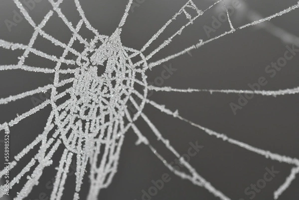 Fototapeta Macro photography of a frosty cobweb
