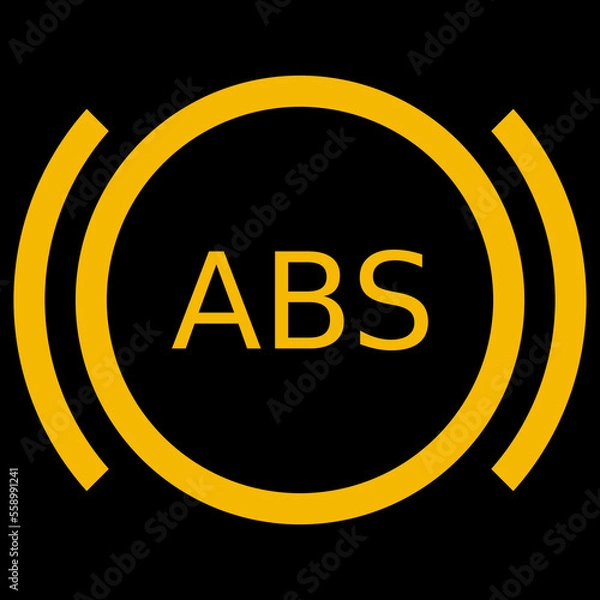 Fototapeta Amber vector graphic on a black background of a dashboard warning light for anti lock braking system