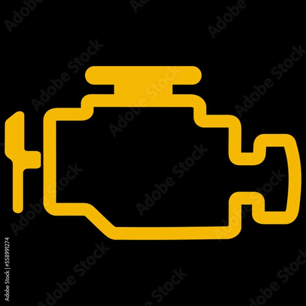 Fototapeta Amber vector graphic on a black background of a dashboard warning light for a problem with the car's engine