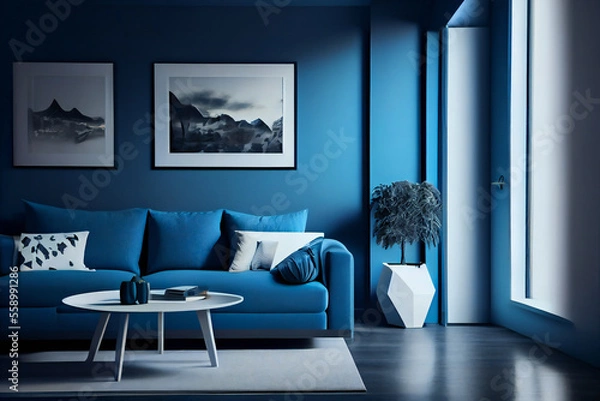 Fototapeta Blue modern interior style. Generative AI.