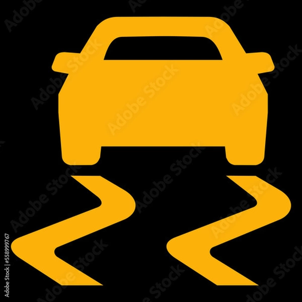Fototapeta Amber vector graphic on a black background of a dashboard warning light for the traction control system