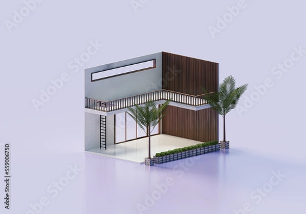 Obraz 3D Rendering Empty Interior Room Design In Isometric View