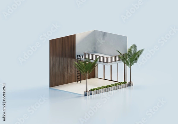 Obraz 3D Rendering Empty Interior Room Design In Isometric View