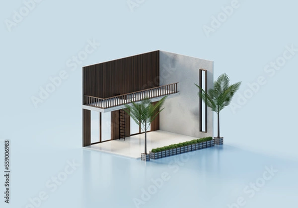 Obraz 3D Rendering Empty Interior Room Design In Isometric View