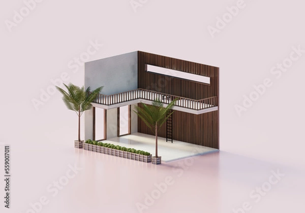 Obraz 3D Rendering Empty Interior Room Design In Isometric View