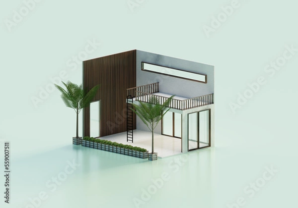 Obraz 3D Rendering Empty Interior Room Design In Isometric View