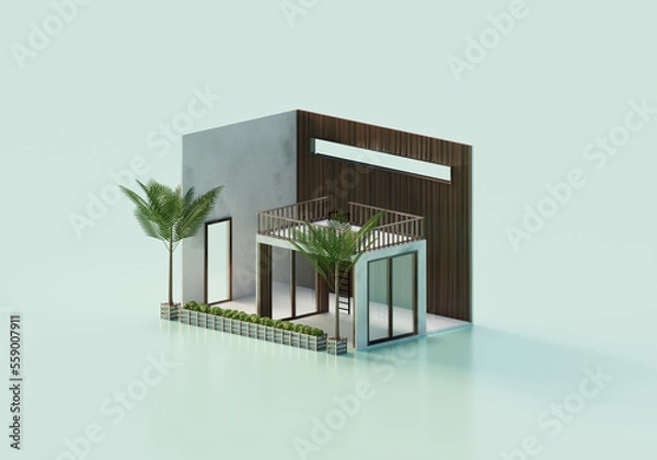 Obraz 3D Rendering Empty Interior Room Design In Isometric View