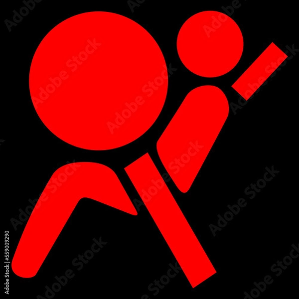 Fototapeta Red vector graphic on a black background of a dashboard warning light for airbag malfunction