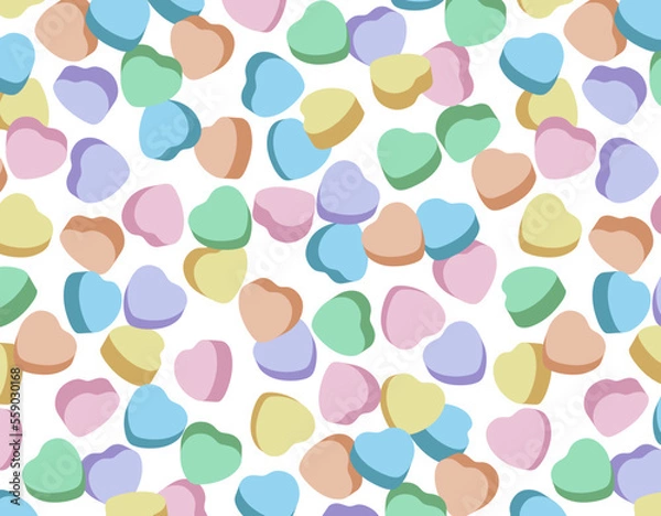 Fototapeta Candy Hearts Pattern Swatch Vector Seamless Shapes Valentine's Day Conversation Sweets 3D Scalable Customizable Multicolored Isolated