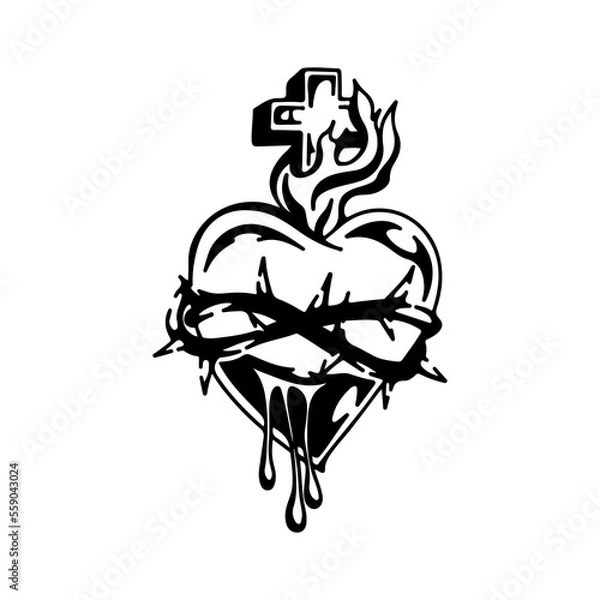 Fototapeta vector illustration of a heart with a cross