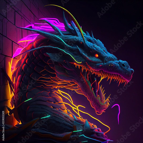 Obraz Neon tiger dragon ai art
