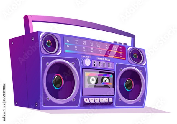 Fototapeta Boombox vector illustration. 80s technology. 90s music player. Retro style 90s boombox illustration.