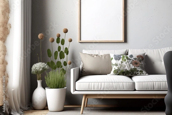 Fototapeta Scandi style mockup frame with an indoor setting. Generative AI