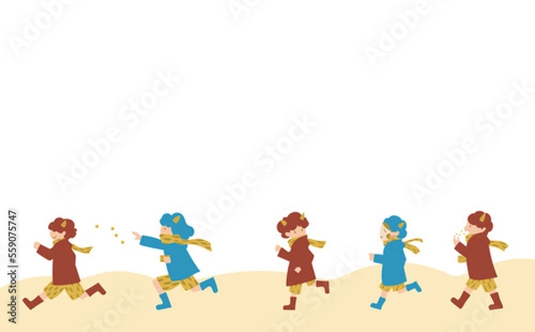 Obraz 節分イラスト鬼ごっこする小鬼　赤青