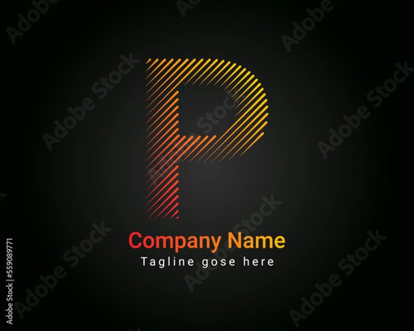 Fototapeta Letter P Initial minimal line font style Logo in colorful strokes. Creative typography letter P logo design