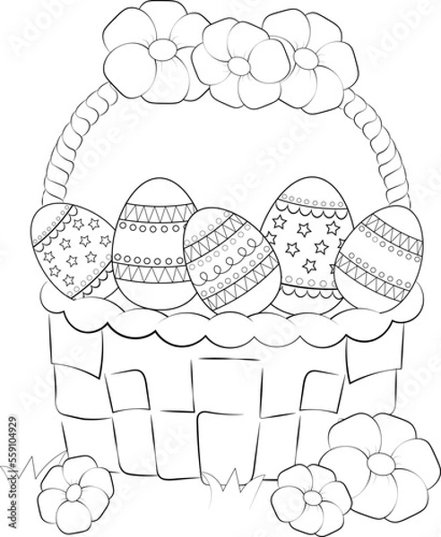 Obraz Coloring book basket with eggs. spring holiday coloring Easter
