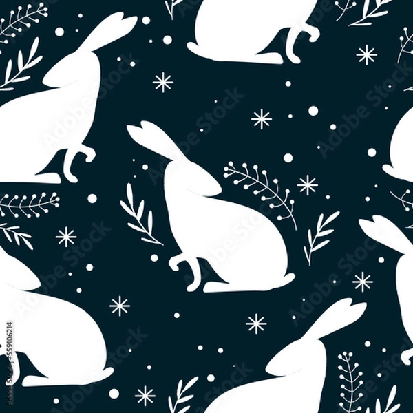 Obraz Pattern with white rabbits