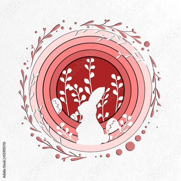 Obraz spring illustration with a rabbit in the style of paper cut, Easter background.