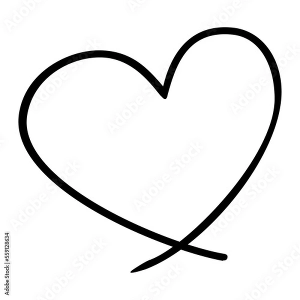 Obraz Black heart outline, love symbol, valentines design element, creative hand drawn shape for February lovers, abstract shaped heart