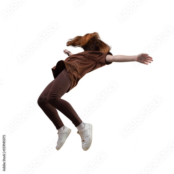 Obraz Side view of teen age girl in zero gravity or a fall.
