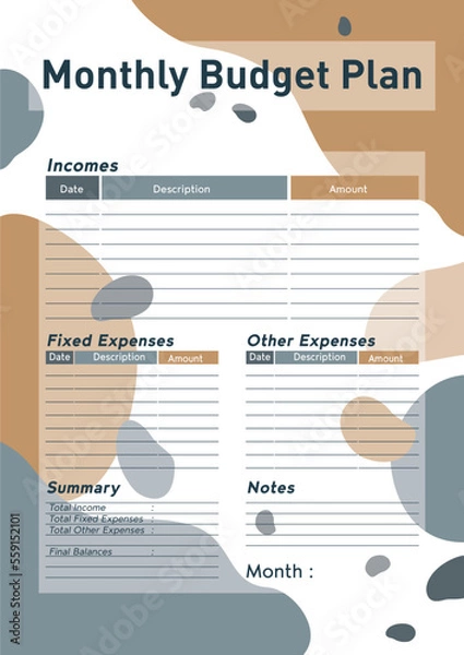 Obraz budged planner template with abstract background 