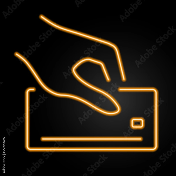 Fototapeta payment by card neon sign, modern glowing banner design, colorful modern design trends on black background. Vector illustration.