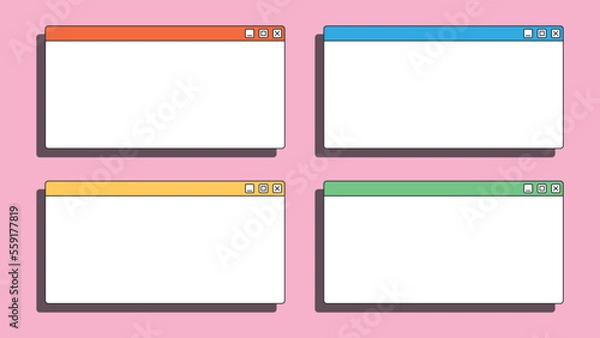 Obraz Set of empty computer windows. PC user interface from the 90s. Retro style. Old design. Vector illustration