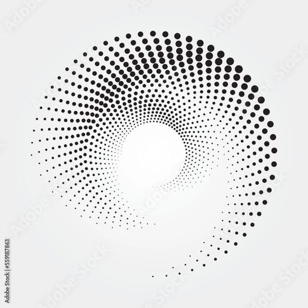 Fototapeta Halftone design element. Abstract background. Dotted round logo. Halftone swirl object. Halftone dots circle texture, pattern, object. Vector art illustration.