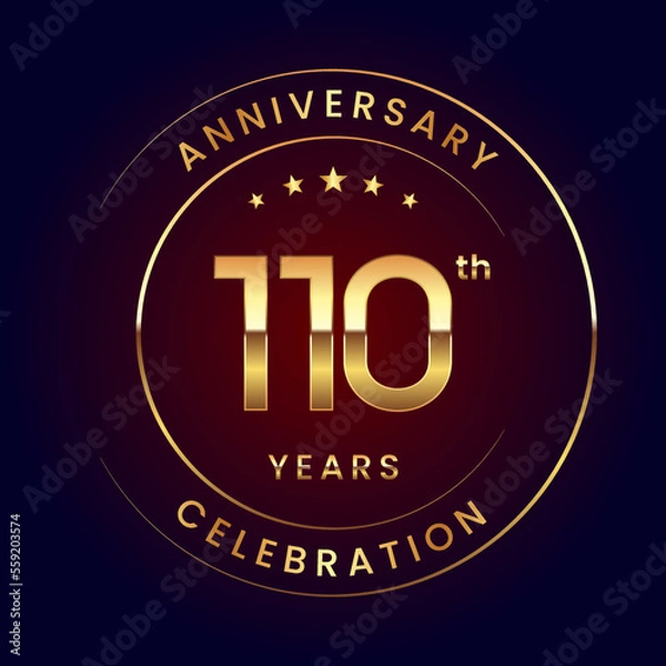 Fototapeta 110th Anniversary. A luxurious and simple logo design with gold color ring and text for an anniversary celebration event. Logo Vector Illustration