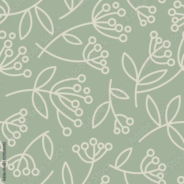 Fototapeta Seamless vector pattern with leaves and branches. Floral endless pattern. Fresh background in pastel color. Textile, fabric, wrapping paper design.