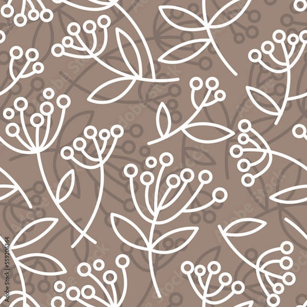 Fototapeta Seamless vector pattern with leaves and branches. Floral endless pattern. Fresh background in pastel color. Textile, fabric, wrapping paper design.