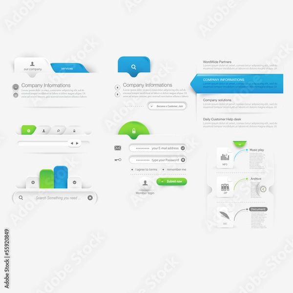 Fototapeta Website template design menu navigation elements with icons
