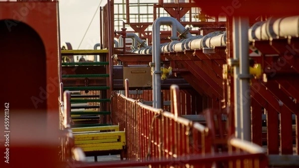Fototapeta Safe passage on the ship's cargo deck